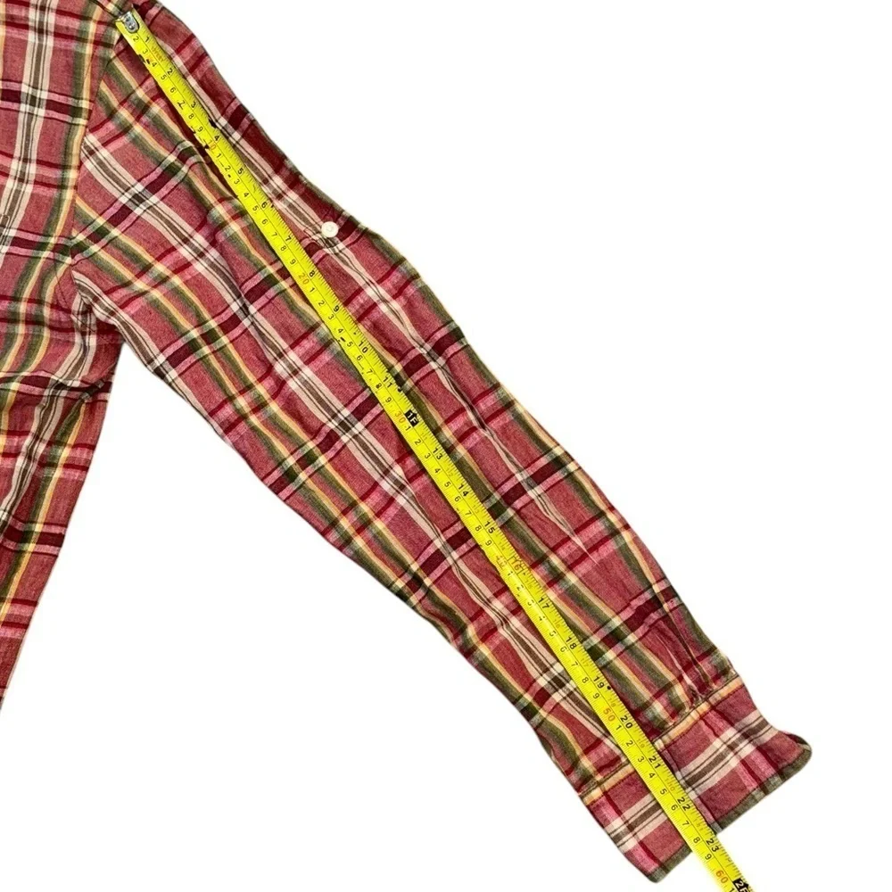 Lauren Ralph Lauren 100% Linen Plaid Collarless Button Down Blouse Women’s S